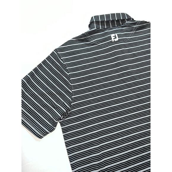 FootJoy Polo Shirt Mens Size L Black Gray Striped Golf Mind Over Matter Sleeve - Picture 13 of 16